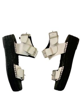 White Leather Buckled Black Espadrille Platform Sandal Sol Sana Size 6